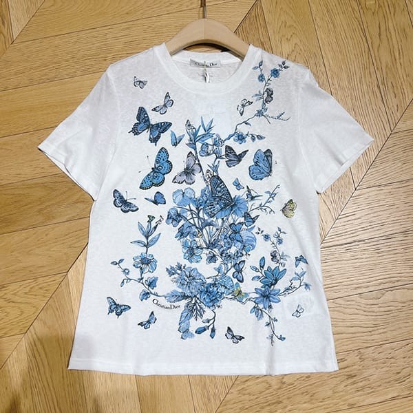 送料込ディオール 蝶×花柄 Tシャツ 偽物 トワル ドゥ ジュイ メキシコ コットン 2色 dek64390